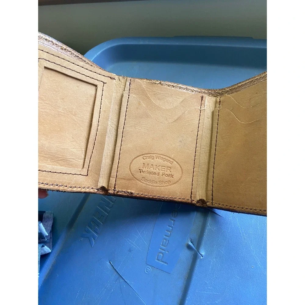 Vintage Tooled Leather Tennis Trifold Wallet Tan Handmade Preppy Sporty Western